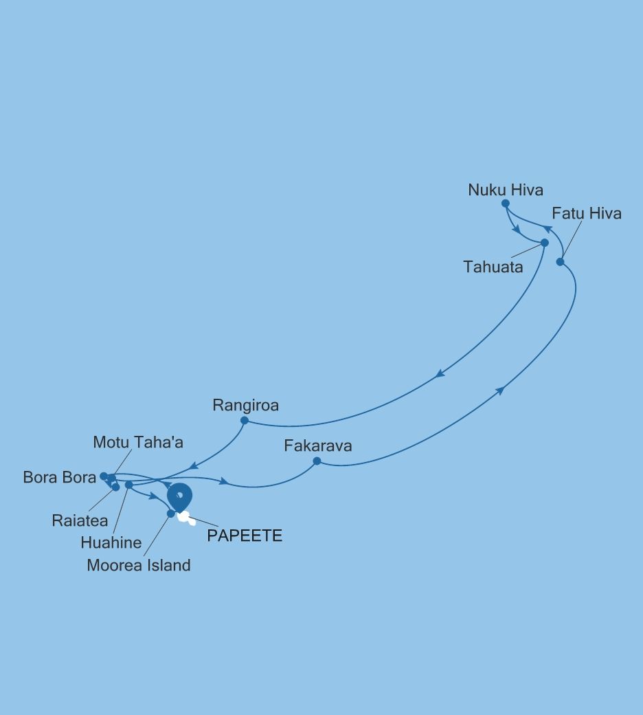 Carte de l’itinéraire Silver Whisper, Papeete (Tahiti) → Papeete (Tahiti)