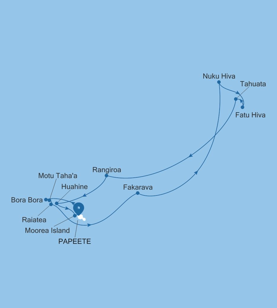 Carte de l’itinéraire Silver Whisper, Papeete (Tahiti) → Papeete (Tahiti)