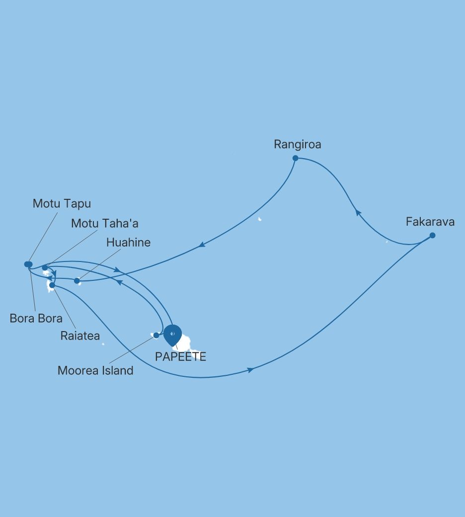 Carte de l’itinéraire Silver Whisper, Papeete (Tahiti) → Papeete (Tahiti)