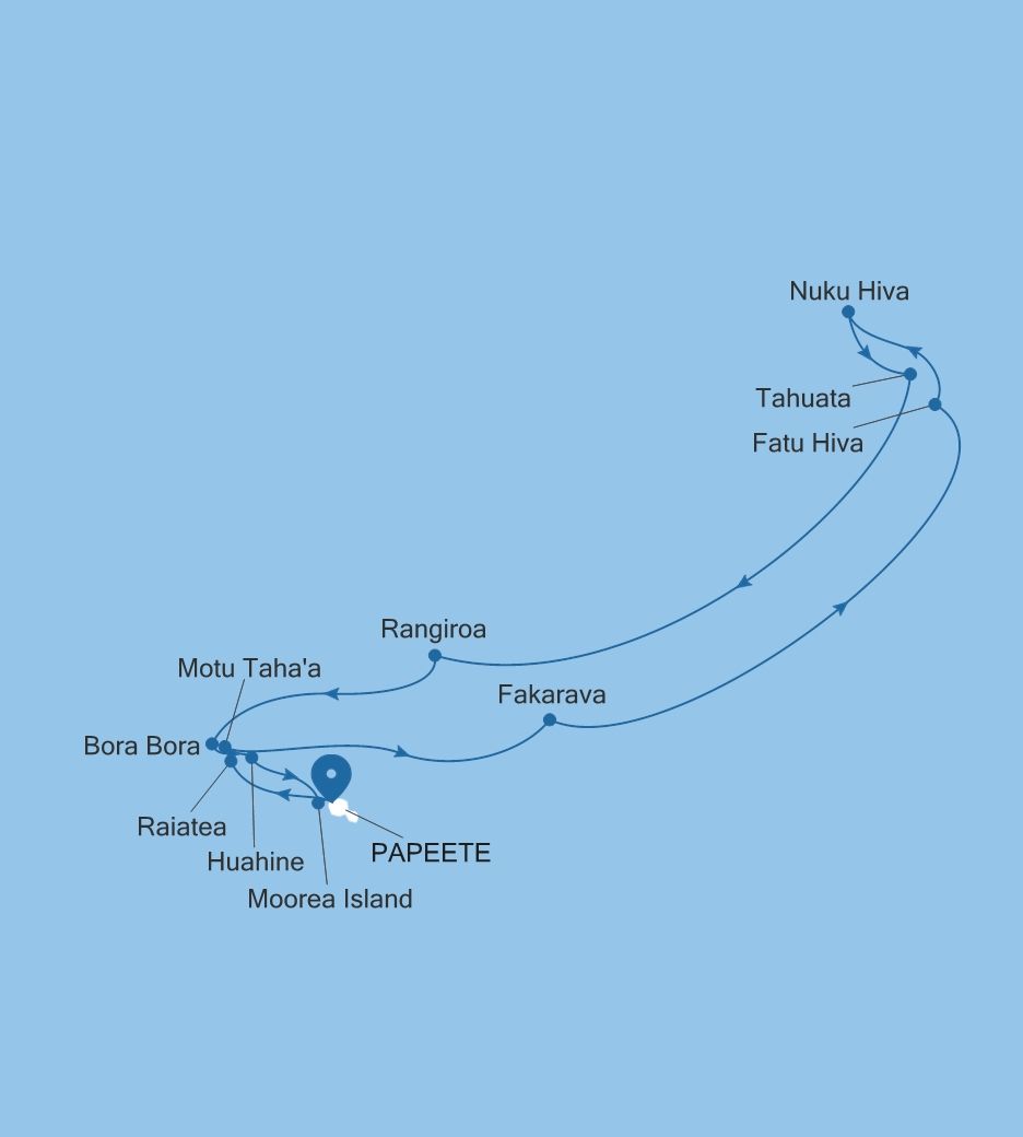 Carte de l’itinéraire Silver Whisper, Papeete (Tahiti) → Papeete (Tahiti)