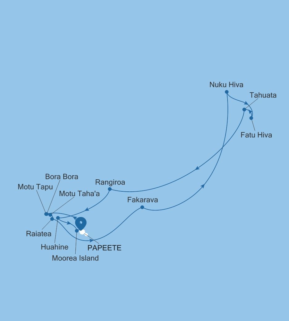 Carte de l’itinéraire Silver Whisper, Papeete (Tahiti) → Papeete (Tahiti)