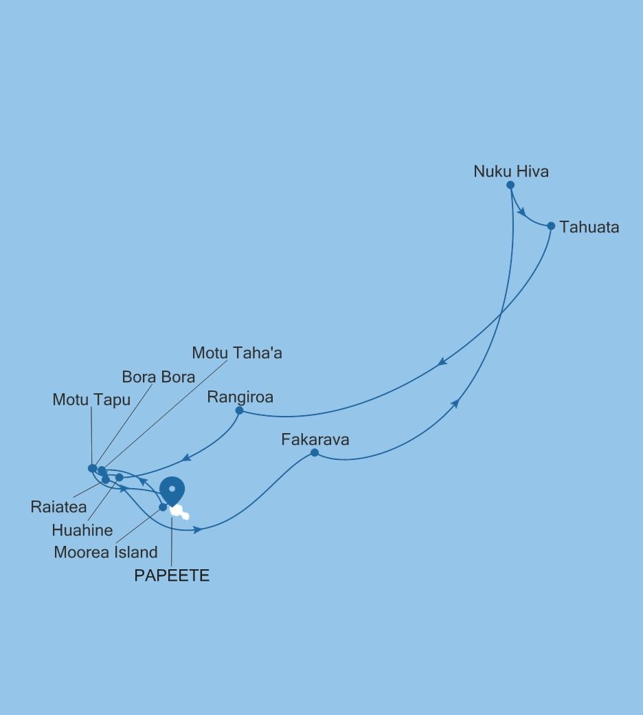 Carte de l’itinéraire Silver Whisper, Papeete (Tahiti) → Papeete (Tahiti)