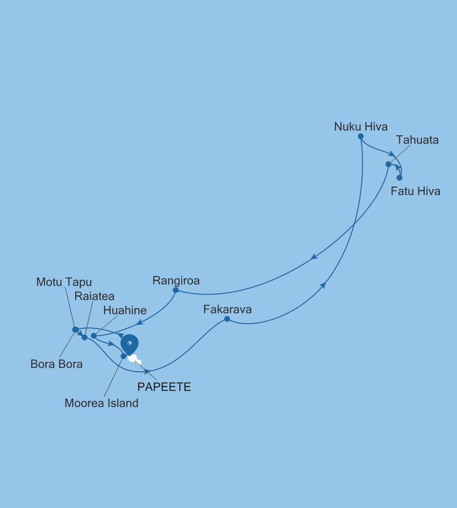 Carte de l’itinéraire Silver Whisper, Papeete (Tahiti) → Papeete (Tahiti)
