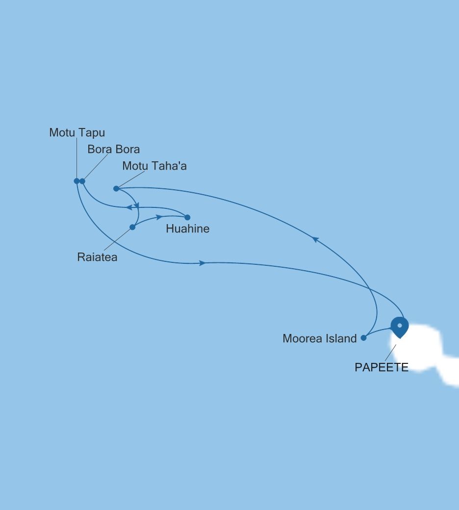Carte de l’itinéraire Silver Whisper, Papeete (Tahiti) → Papeete (Tahiti)