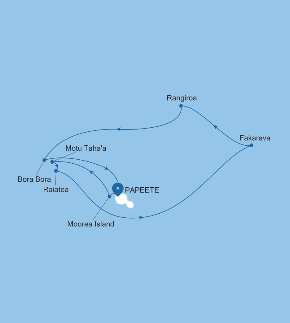 Carte de l’itinéraire Silver Whisper, Papeete (Tahiti) → Papeete (Tahiti)