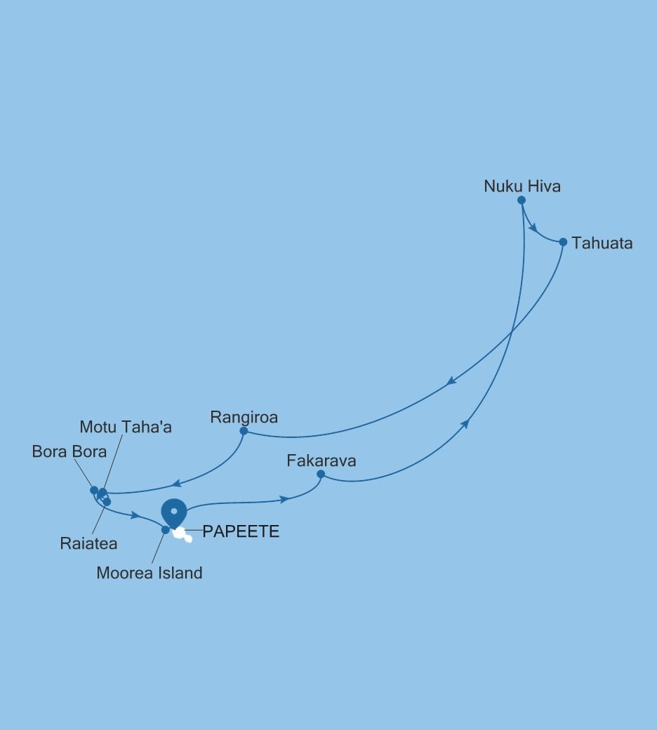 Carte de l’itinéraire Silver Whisper, Papeete (Tahiti) → Papeete (Tahiti)