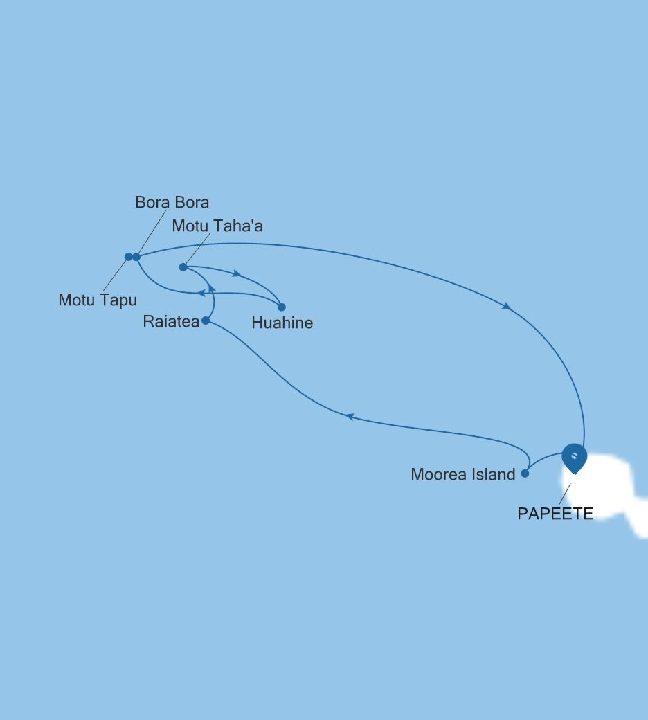 Carte de l’itinéraire Silver Whisper, Papeete (Tahiti) → Papeete (Tahiti)