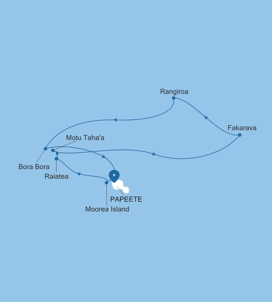 Carte de l’itinéraire Silver Whisper, Papeete (Tahiti) → Papeete (Tahiti)