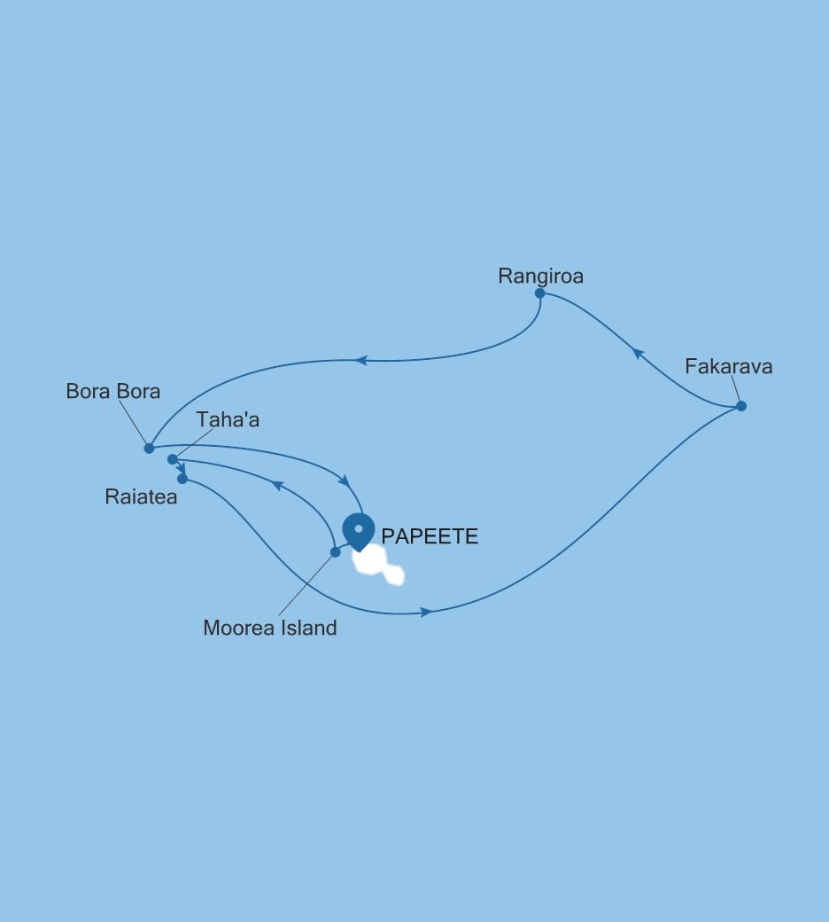 Carte de l’itinéraire Silver Whisper, Papeete (Tahiti) → Papeete (Tahiti)