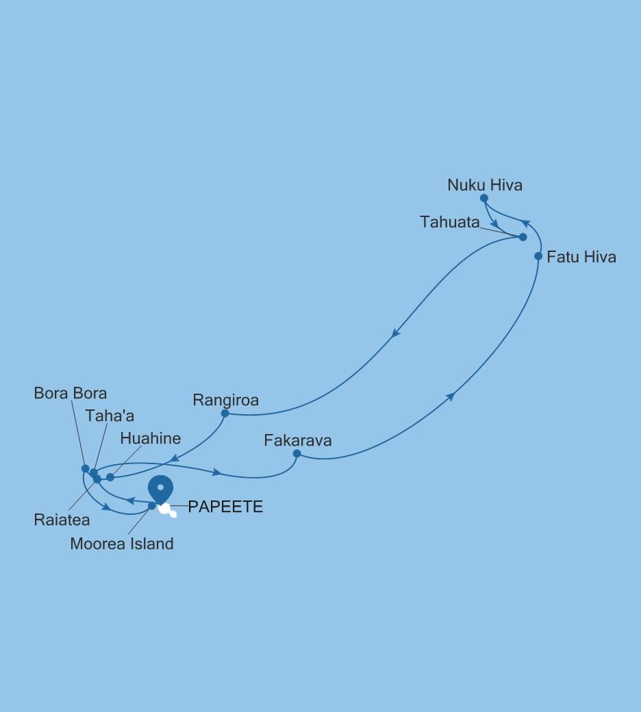 Carte de l’itinéraire Silver Whisper, Papeete (Tahiti) → Papeete (Tahiti)