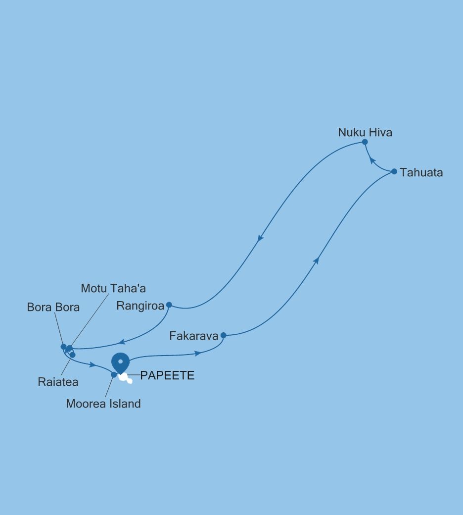 Carte de l’itinéraire Silver Whisper, Papeete (Tahiti) → Papeete (Tahiti)