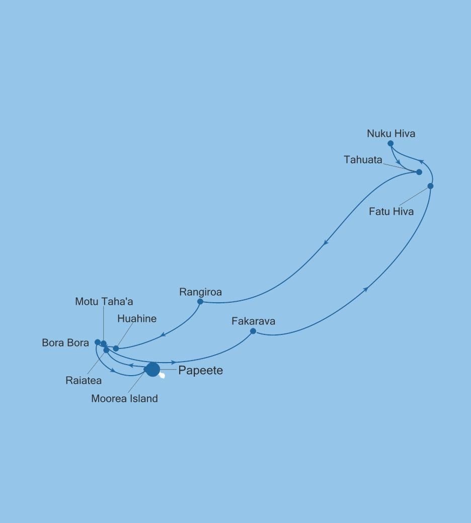Carte de l’itinéraire Silver Whisper, Papeete (Tahiti) → Papeete (Tahiti)