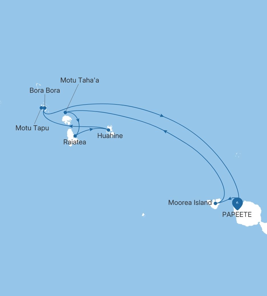 Carte de l’itinéraire Silver Whisper, Papeete (Tahiti) → Papeete (Tahiti)