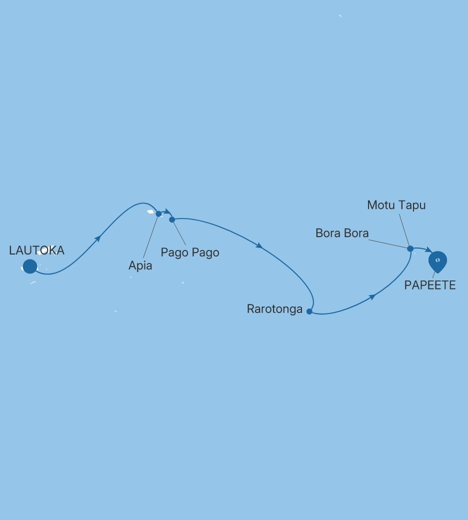 Carte de l’itinéraire Silver Whisper, Lautoka → Papeete (Tahiti)