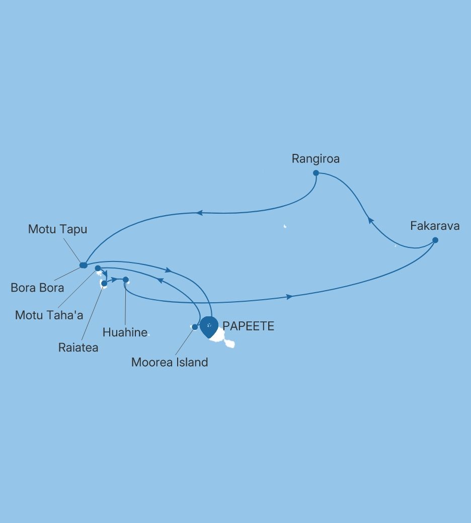 Carte de l’itinéraire Silver Whisper, Papeete (Tahiti) → Papeete (Tahiti)