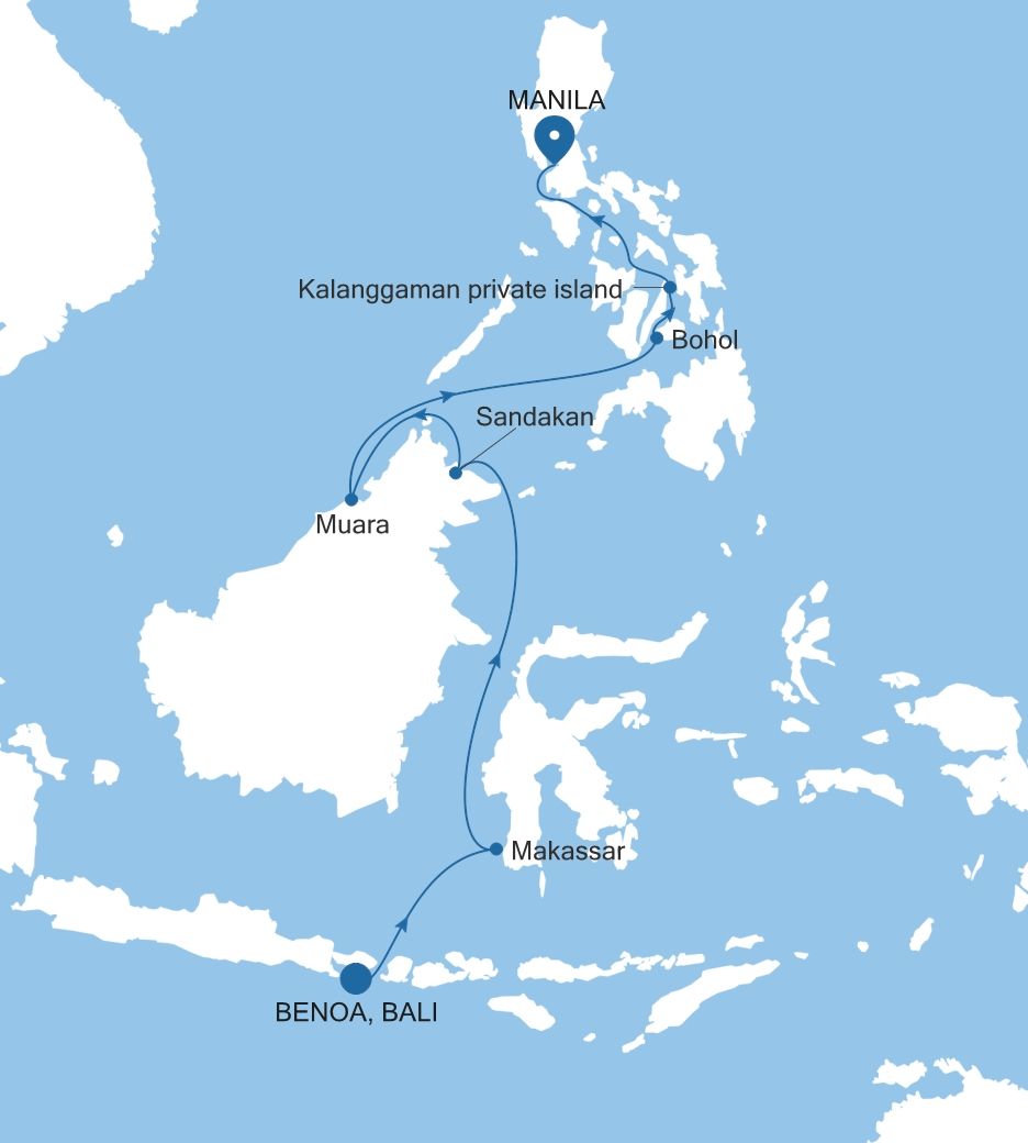 Carte de l’itinéraire Silver Whisper, Benoa, Bali → Manila