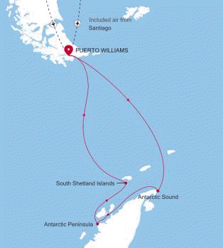 Carte de l’itinéraire Silver Wind, Puerto Williams → Puerto Williams