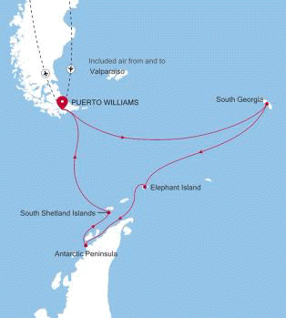 Carte de l’itinéraire Silver Wind, Puerto Williams → Puerto Williams