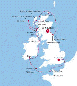 Carte de l’itinéraire Silver Wind, Londres (Tower Bridge) → Edinburgh (Leith)