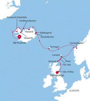 Carte de l’itinéraire Silver Wind, Edinburgh (Leith) → Reykjavík