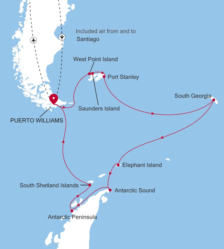Carte de l’itinéraire Silver Wind, Puerto Williams → Puerto Williams