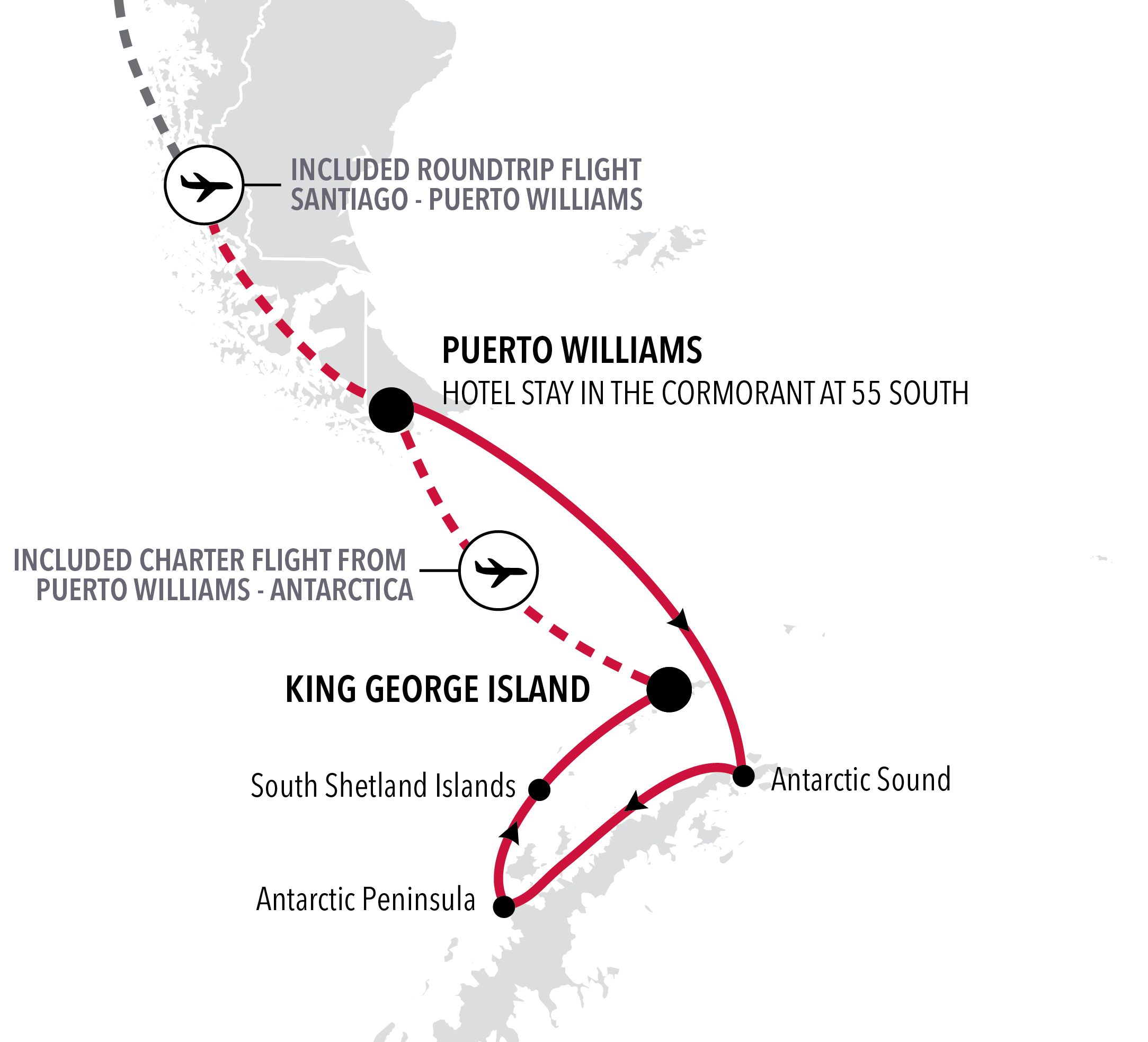 Carte de l’itinéraire Silver Wind, Puerto Williams → King George Island