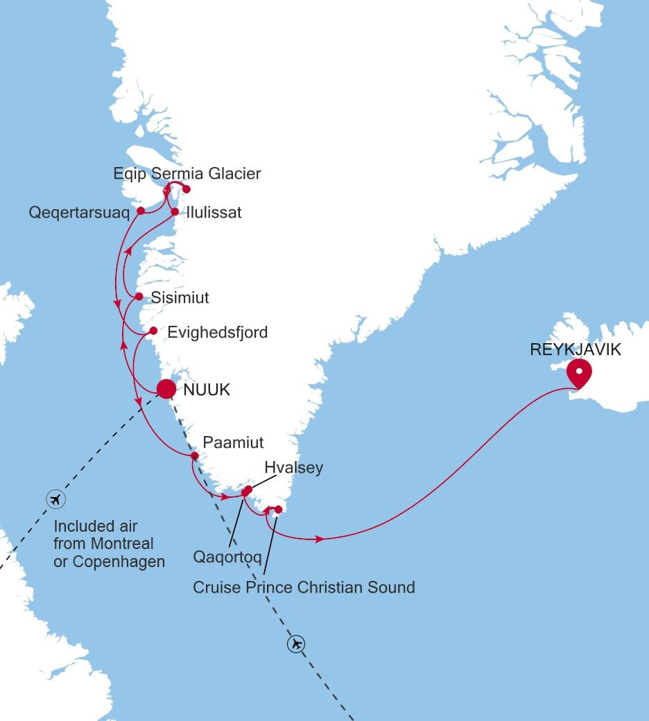 Carte de l’itinéraire Silver Wind, Nuuk (Godthab) → Reykjavík