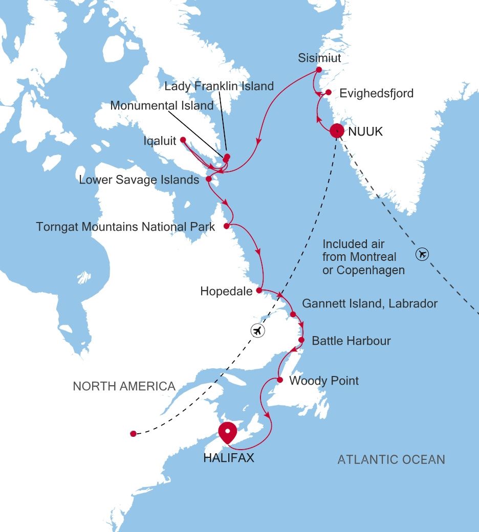 Carte de l’itinéraire Silver Wind, Nuuk (Godthab) → Halifax, Nova Scotia