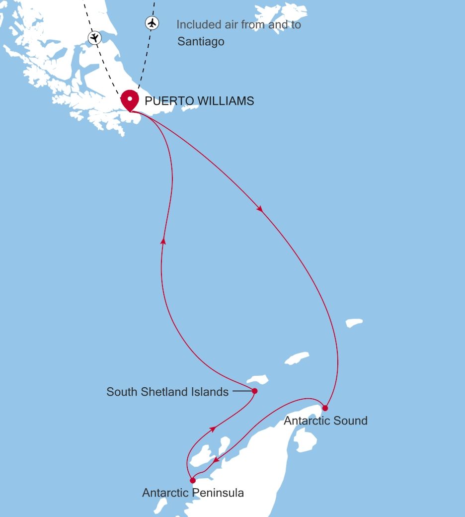 Carte de l’itinéraire Silver Wind, Puerto Williams → Puerto Williams
