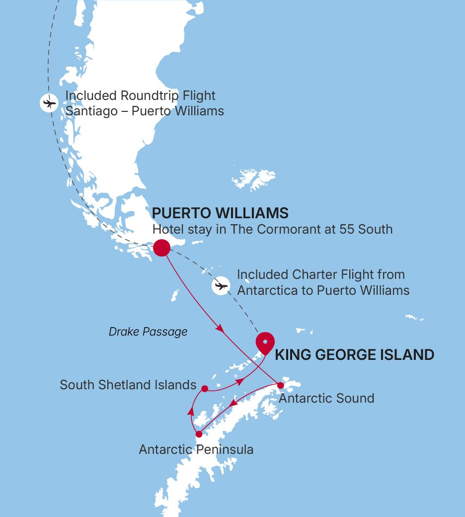 Carte de l’itinéraire Silver Wind, Puerto Williams → King George Island