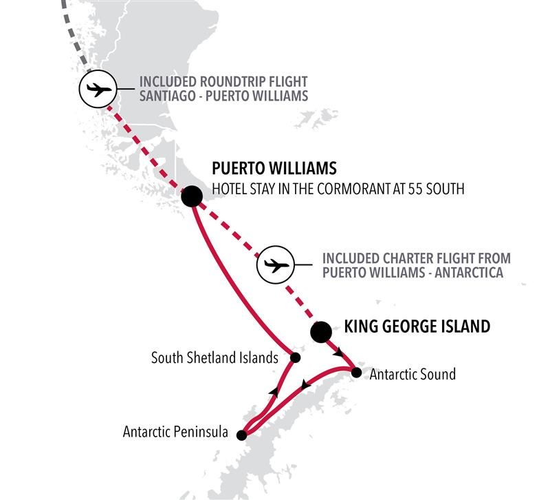 Carte de l’itinéraire Silver Wind, King George Island → Puerto Williams