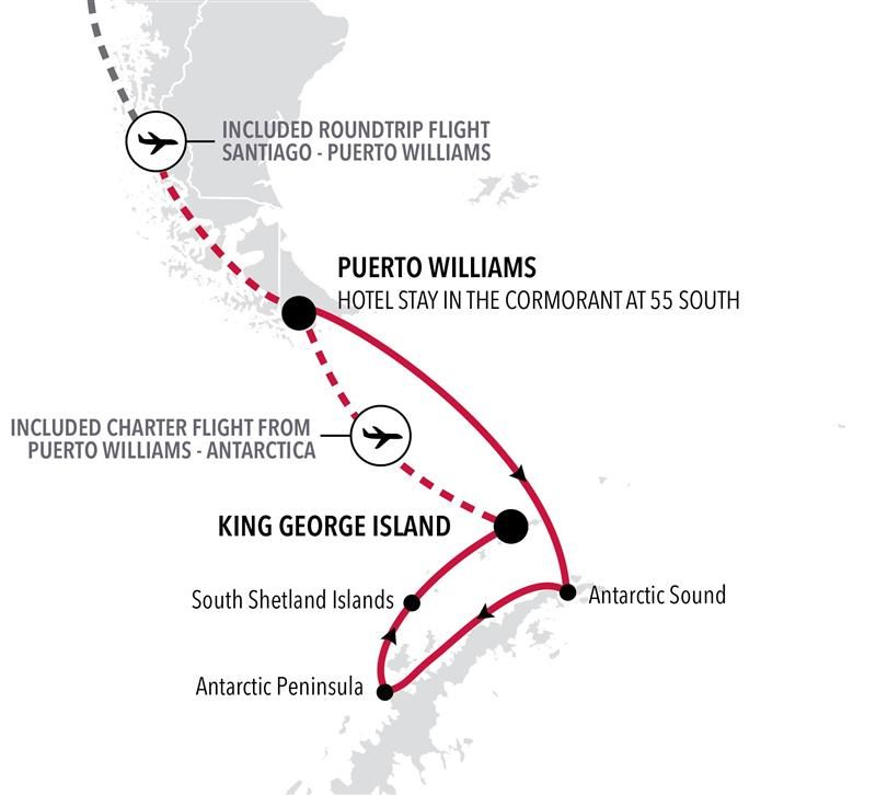 Carte de l’itinéraire Silver Wind, Puerto Williams → King George Island