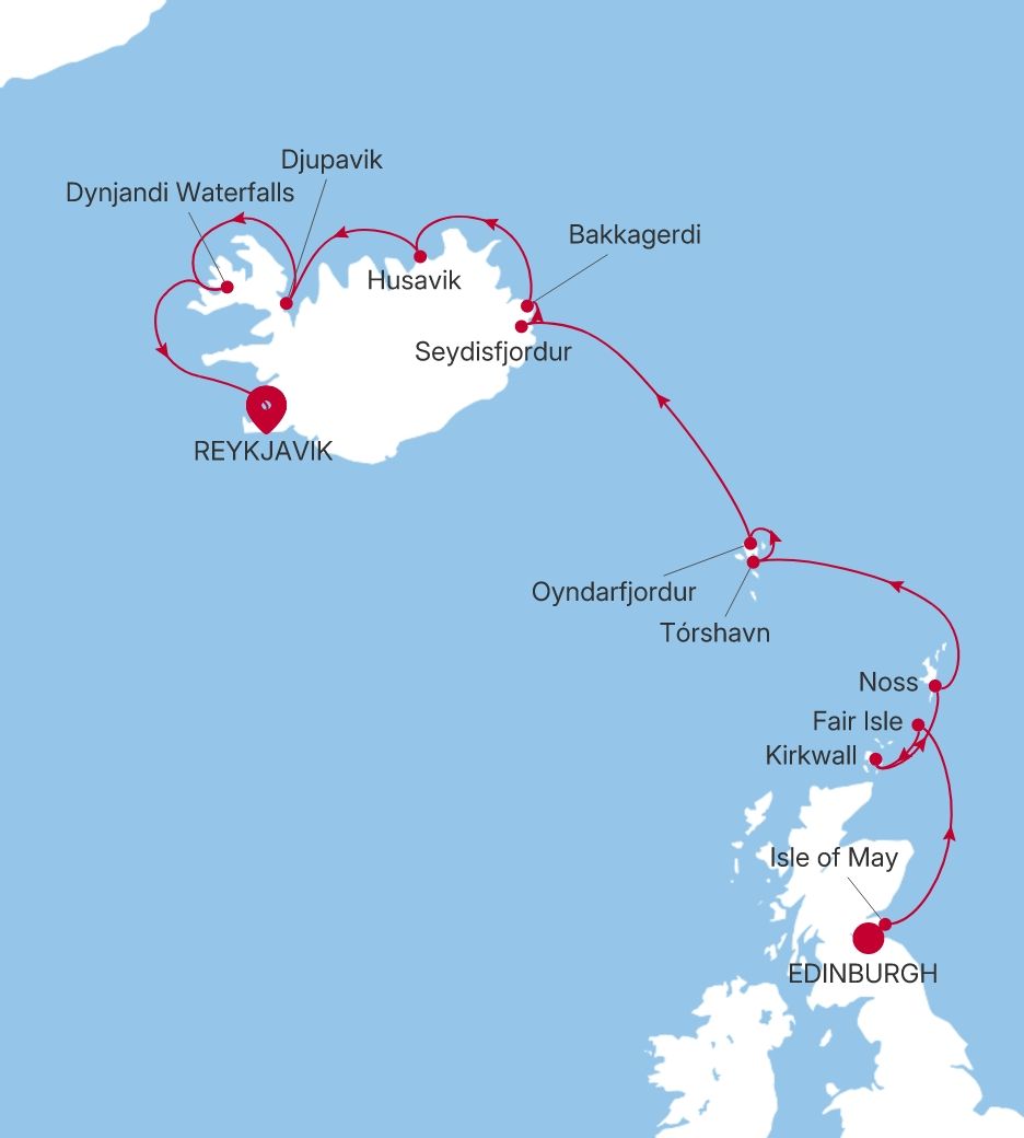 Carte de l’itinéraire Silver Wind, Edinburgh (Leith) → Reykjavík