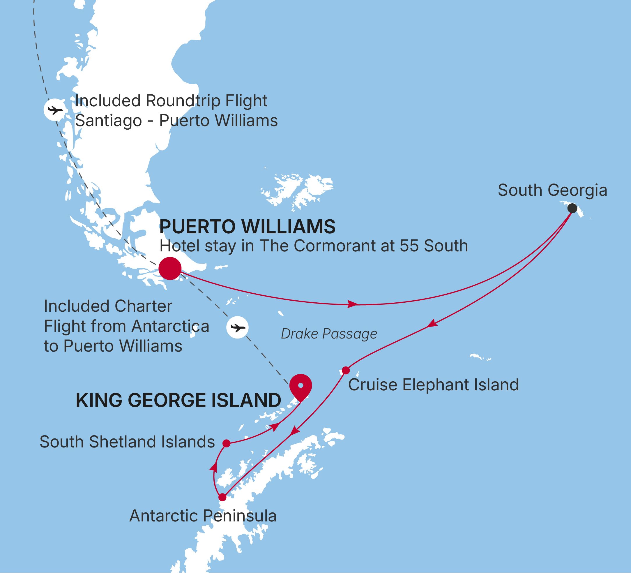 Carte de l’itinéraire Silver Wind, Puerto Williams → King George Island