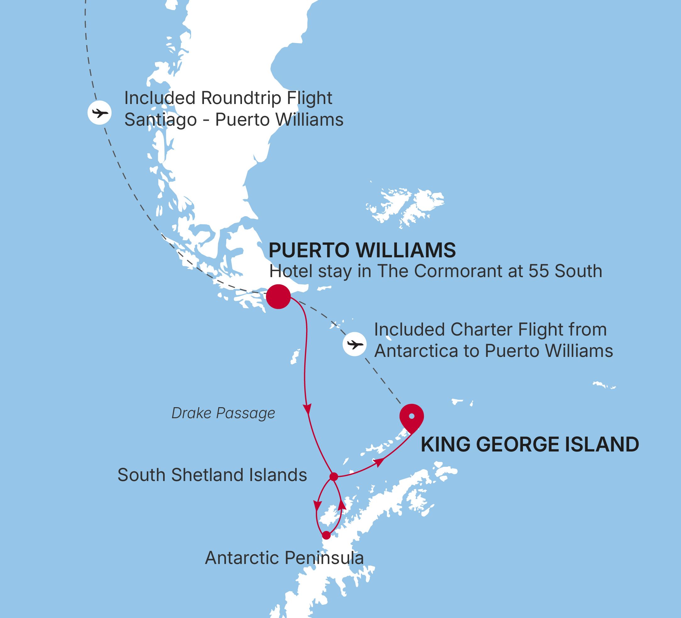 Carte de l’itinéraire Silver Wind, Puerto Williams → King George Island